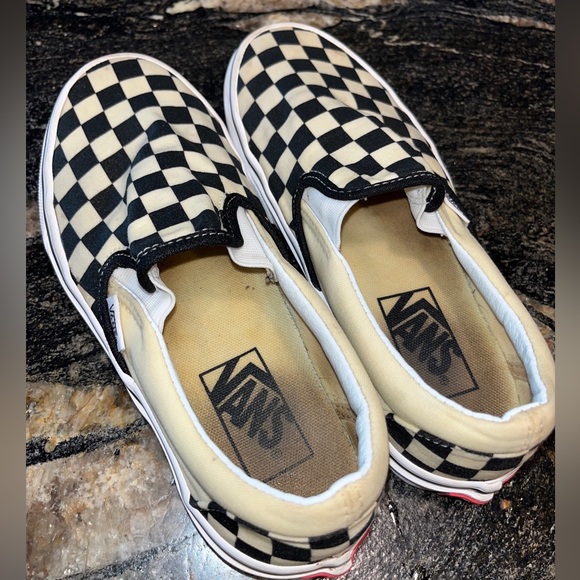 Vans Men 4, Women 5.5  Checkered SHOES Black white Slip-On sneakers retro canvas - Picture 3 of 12